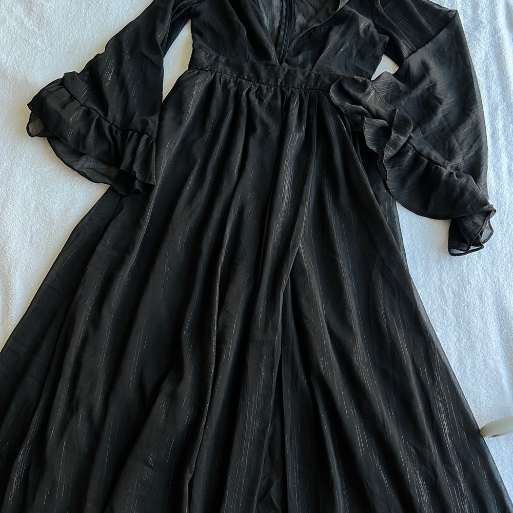 Showpo Black V-Neck Bishop Sleeve Gown